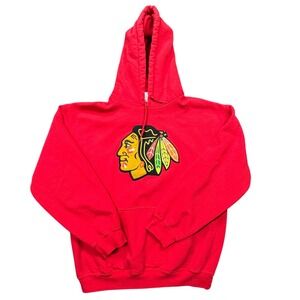 Majestic Chicago Blackhawks NHL Hoodie Mens Medium Red Hockey Team Logo Pullover